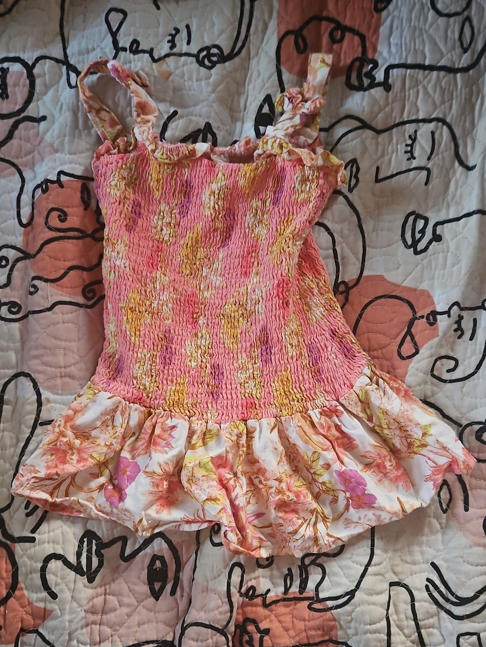 wonder nation Pink and Yellow Floral Smocked Dress